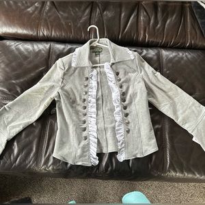 Heather gray and white lace cotton jacket-like top. 2OH Threads women’s size med